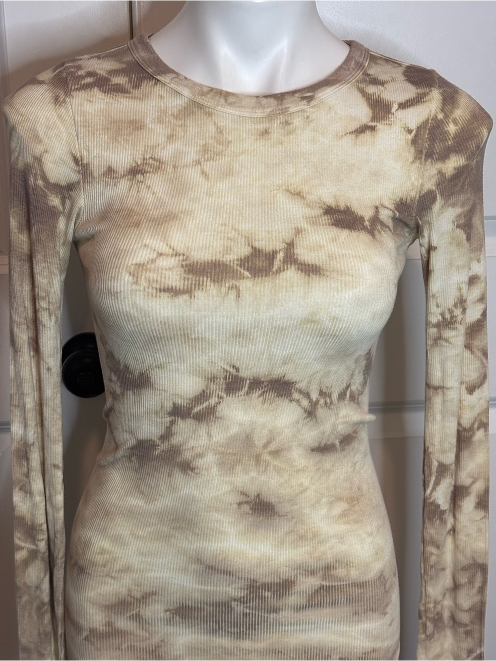 Enza Costa Cream Tan Tie Dye Silk Blend Ribbed Long Sleeve Top S - Picture 2 of 7